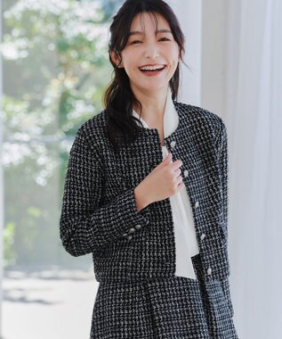 Tiaclasse 【洗える】ツイードノーカラージャレロ ブラック