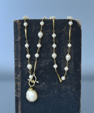 monshiro ガラスパールチェーンロングネックレス