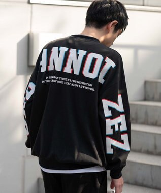 WEGO 【2点SET】アクセ付き裏シャギーグラフィックプルオーバー ブラック