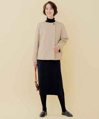 自由区 【WEB限定】ブラッシュドビーバー ショート丈ノーカラーコート ベージュ系