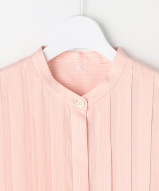 自由区 L ドレープブロードタック ブラウス ピンク×白ライン