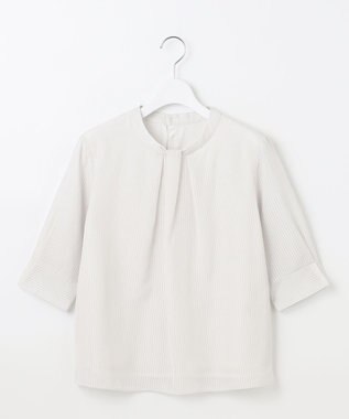 J.PRESS LADIES L シャドーストライプ ボウタイ風 カットソー グレージュストライプ系