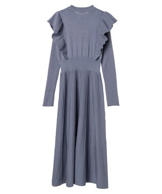earth music&ecology ショルダーフリルニットワンピース Blue
