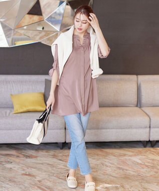 Tiaclasse L 【洗える】ヴィンテージサテンチュニックブラウス ピンク