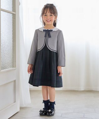 ANY KIDS 【2点セット】ノーカラー ボレロジャケット+襟付き ワンピース ブラックウォッチ