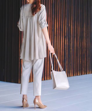 Tiaclasse L 【洗える】ヴィンテージサテンチュニックブラウス グレージュ