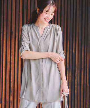 Tiaclasse 【洗える】ヴィンテージサテンチュニックブラウス グレージュ