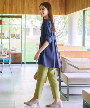 Tiaclasse L 【洗える】ヴィンテージサテンチュニックブラウス ネイビー