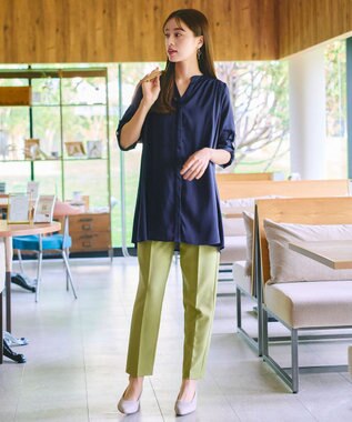 Tiaclasse 【洗える】ヴィンテージサテンチュニックブラウス ネイビー