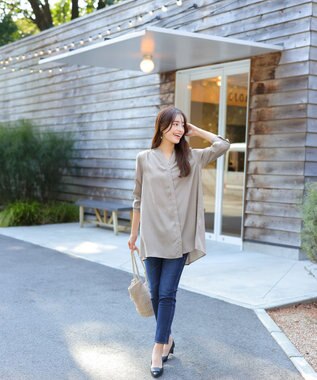 Tiaclasse 【洗える】ヴィンテージサテンチュニックブラウス グレージュ