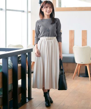 Tiaclasse 【安田美沙子さん着用・選べる2type・洗える】 フリルニットトップス クルーネック：チャコール