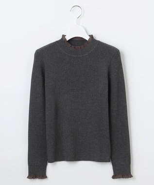 Feroux シアーフリル・ハイネックリブプルオーバー グレー系