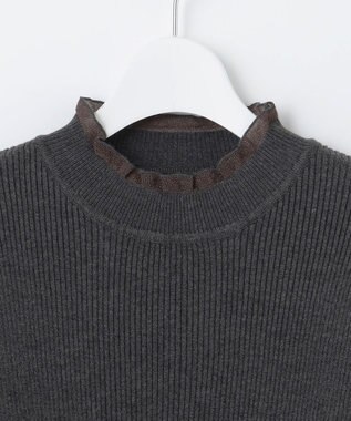 Feroux シアーフリル・ハイネックリブプルオーバー グレー系