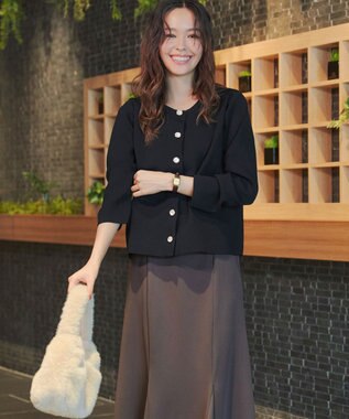 Tiaclasse L 【洗える】スポンジニットパールボタンカーディガン ブラック