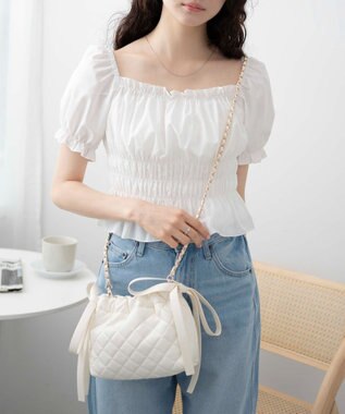 WEGO サイドリボンキルティングショルダー ホワイト