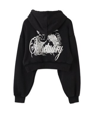 WEGO エンジェルプリントショートプルパーカー ブラック