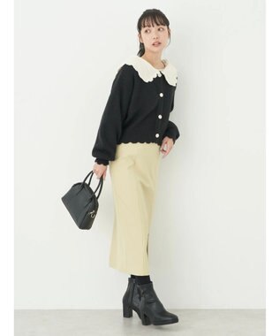 earth music&ecology フリルカラーカーディガン Black