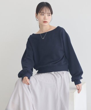 earth music&ecology ショート丈ワンポイント刺繍オフショルスウェット Navy