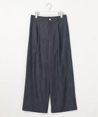 J.PRESS LADIES L 【洗える】セルロースシャンブレー ワイド パンツ ネイビー系