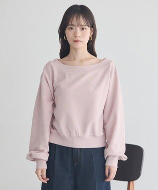 earth music&ecology ショート丈ワンポイント刺繍オフショルスウェット Pink