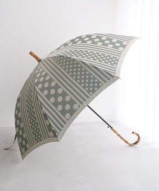 槇田商店 Kirie ドットとストライプ フォレストグリーン 長傘 緑