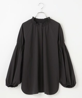 #Newans 【洗濯機可／撥水】シャーリングネック ボリュームスリーブシャツ ブラック