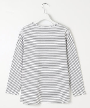 J.PRESS LADIES ベーシックジャージーシャツテール ボーダー カットソー オフ×ネイビー系