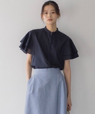 組曲 S コットンレーヨンシャーティング ブラウス ネイビー系