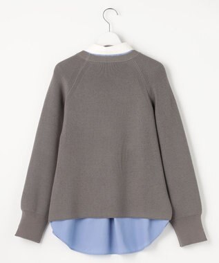 ANY SIS L ニットレイヤード シャツ ツインセット チャコール×ブルー