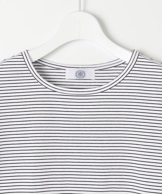 J.PRESS LADIES ベーシックジャージーシャツテール ボーダー カットソー オフ×ネイビー系