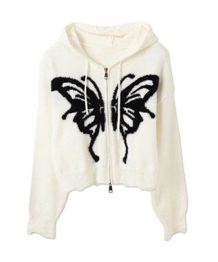 WEGO バタフライWジップシャギーパーカー ホワイト