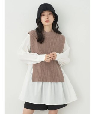 earth music&ecology ＳＥＴ２点　ベスト＋チュニックブラウス Mocha