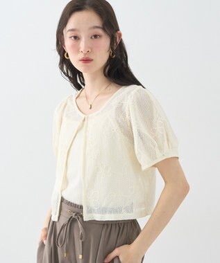 earth music&ecology フラワーコード刺繍カーディガン Ivory