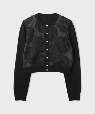 GRACE CONTINENTAL ローズ刺繍ニットカーディガン ブラック
