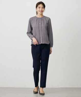 J.PRESS LADIES T/Rアルガンシルク テーパード パンツ ネイビー系