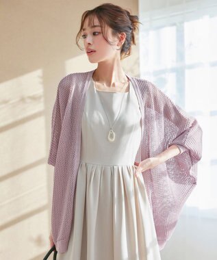 Tiaclasse L 【洗える】メッシュ編みニットドルマンカーディガン ピンク