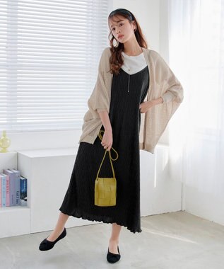 Tiaclasse L 【洗える】メッシュ編みニットドルマンカーディガン ライトベージュ