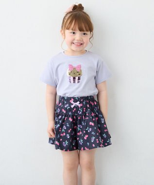 ANY KIDS 【綿100%】ドロップショルダーミラクルスパンコールTシャツ サックスブルー×ケーキ