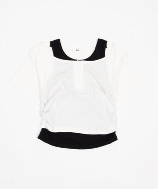 WEGO レイヤードキーネック半袖T ホワイト