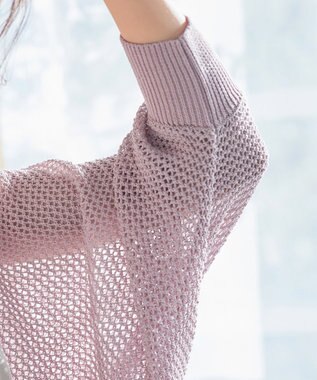 Tiaclasse L 【洗える】メッシュ編みニットドルマンカーディガン ピンク