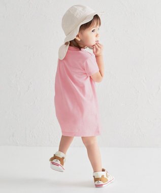 MIKI HOUSE HOT BISCUITS 【80-120cm】カラフルビーンズ フェイスプリント 半袖ワンピース ピンク