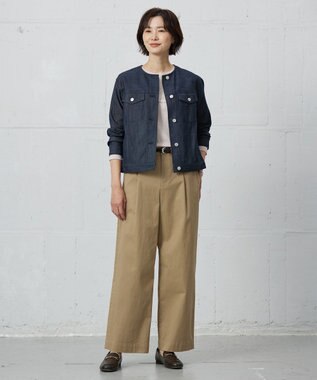J.PRESS LADIES 【洗える】セルロースシャンブレー ノーカラー デニム ジャケット ネイビー系