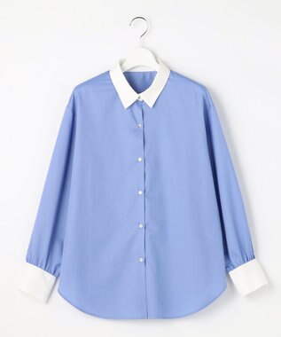 ANY SIS L ニットレイヤード シャツ ツインセット チャコール×ブルー