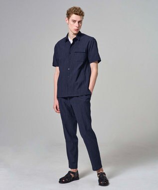 JOSEPH HOMME 【新素材】エアリッジストレッチ ドロスト付タック入りテーパードパンツ / PEGG TUCK ネイビー系1