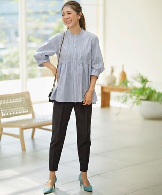 組曲 ライトダブルクロス テーパードパンツ ネイビー系