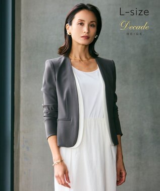 BEIGE， 【洗える・L-size】CINDY / ダブルカラージャケット C Gray x White