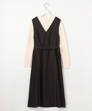 ANY SIS L 【2SET】プリーツコンビ ジャンパースカート セット ブラウン×アイボリー