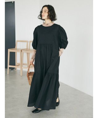 CRAFT STANDARD BOUTIQUE インド綿パフスリーブギャザーワンピース Black
