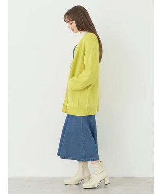 earth music&ecology アンチピリング畦Ｖネックカーディガン Lime Green