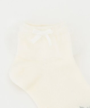 組曲 KIDS 【16-21cm】花透かし柄 ショートソックス アイボリー系